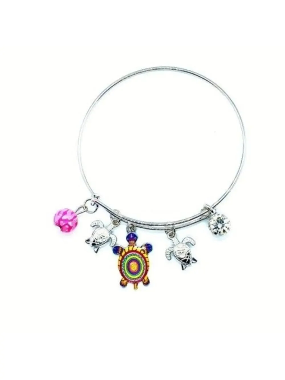 Beaded Sea Turtle Charm Colorful Bangle Bracelet