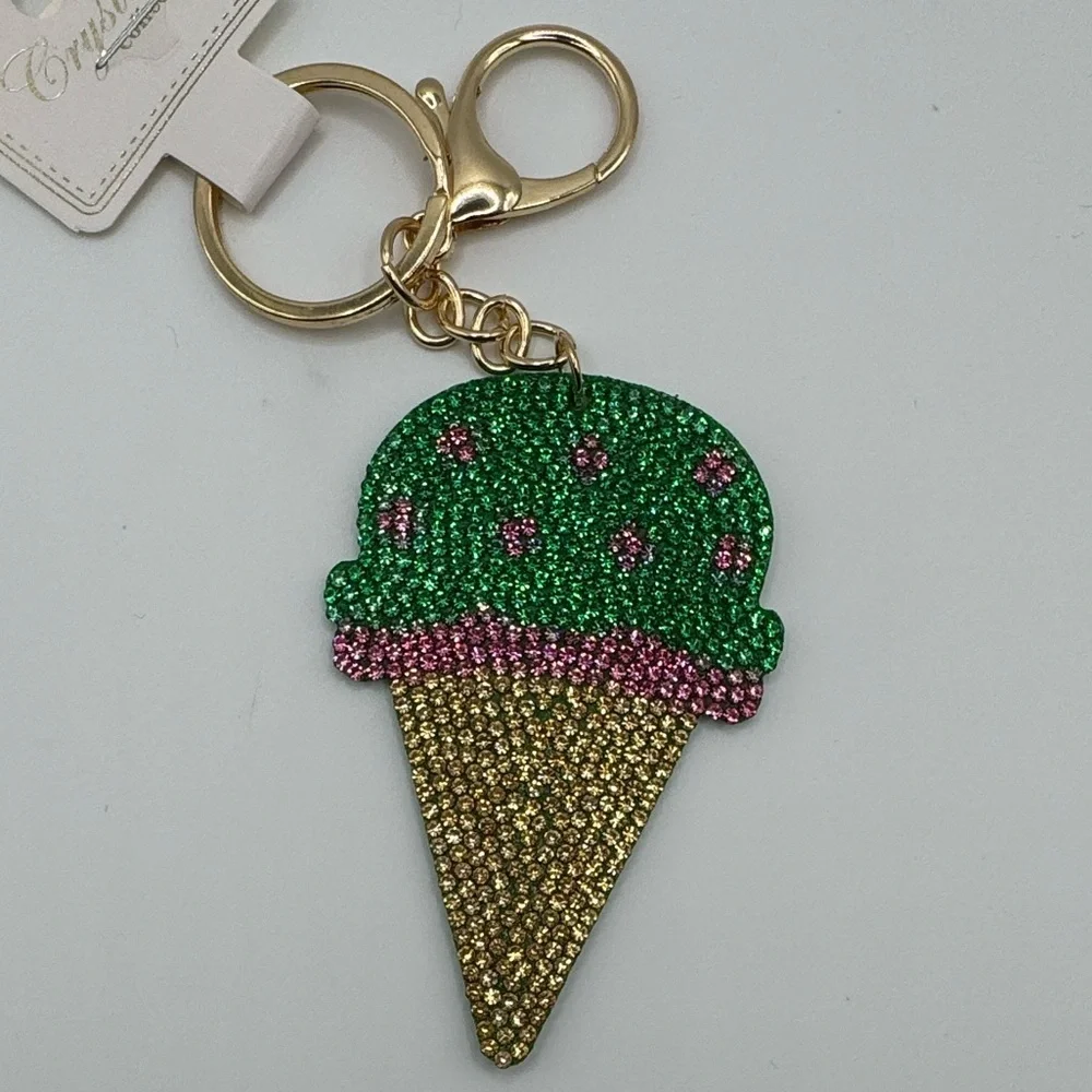 🦜 Jeweled Ice Cream Cone Keychain Key Holder