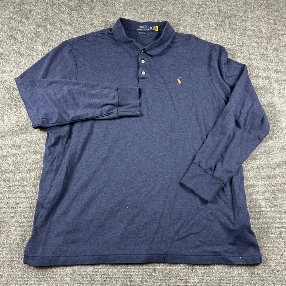 Polo Ralph Lauren Polo Shirt Mens XXL Navy Blue Long Sleeve Classic Fit Pony