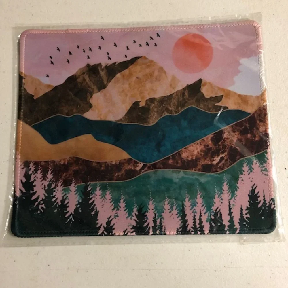 Boho Mountain Sunset Mousepad Pink Brown