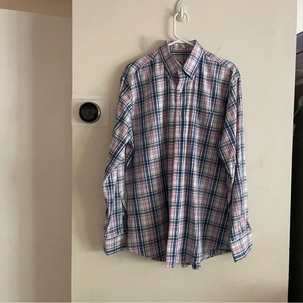 Peter Millar cotton Men's Plaid Shirt - Blue, Red, and White size large