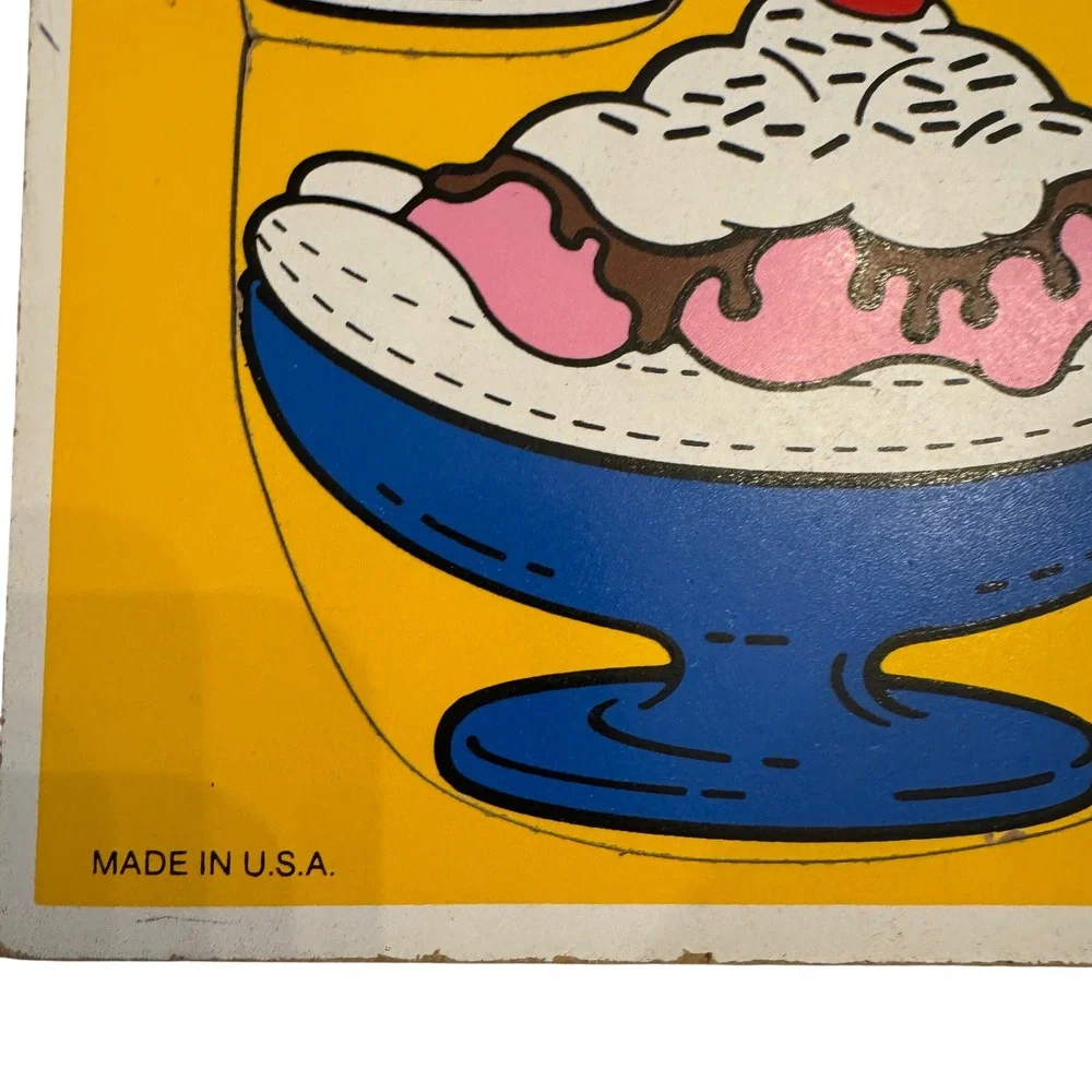 Playskool 190-07 Ice Cream Treats Wooden Puzzle 4 Pieces Ages 1-3 Years USA 1986
