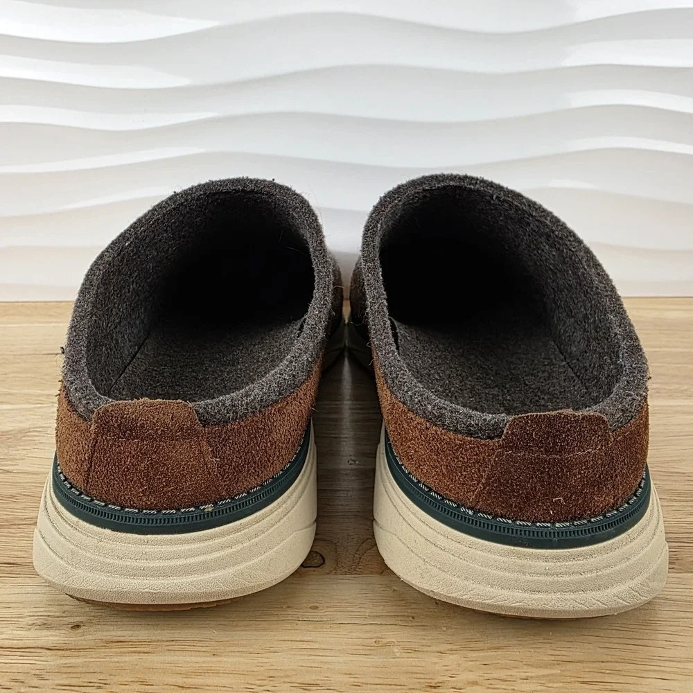 LL Bean Downeast Slip On Clogs Gray Wool Brown Suede Shoes Mens Size 11