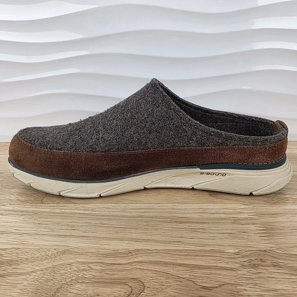 LL Bean Downeast Slip On Clogs Gray Wool Brown Suede Shoes Mens Size 11
