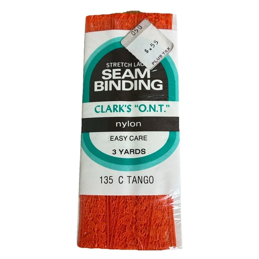 Clark's‎ O.N.T. Seam Binding Orange 3 yds Nylon Stretch Lace 135 C Tango Vintage