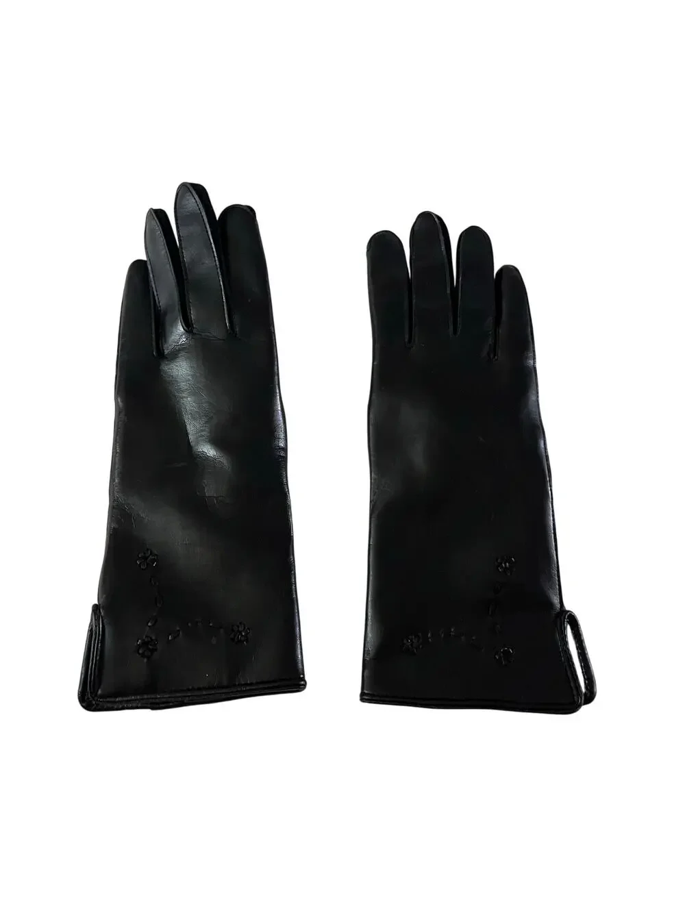 Vintage Black Novahide Vinal Floral Detail Lady's Gloves
