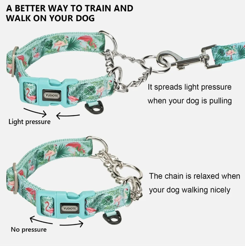 NWT Amazon Yudote Dog Collar Martingale Flamingo Print Sz S