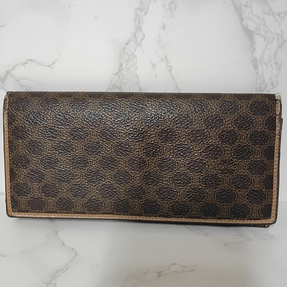 CELINE Vintage Brown Monogram Macadam Long Bifold Wallet