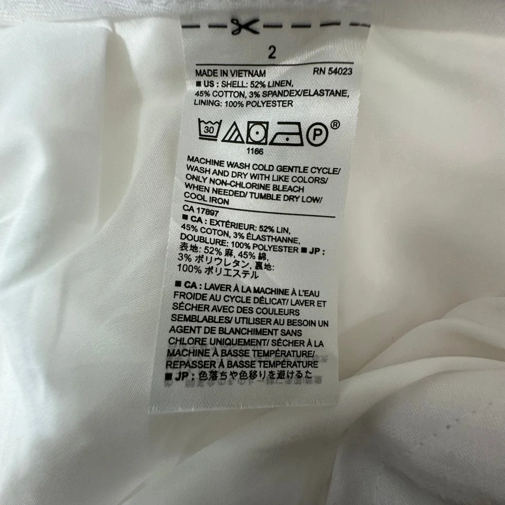 Banana Republic Avery Ankle Pants 2 White Linen Cotton Blend Slim Trousers 29x26