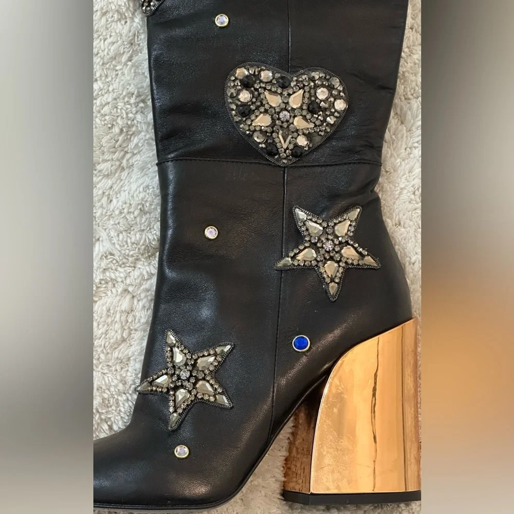 Ivy Kirzhner Embellished OTK Boots | Hearts & Stars Crystals | Leather | US 8