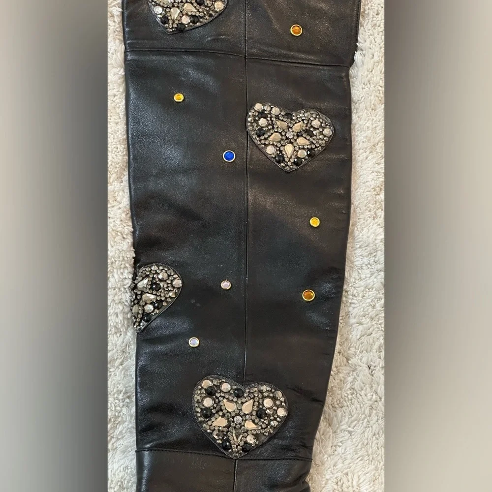 Ivy Kirzhner Embellished OTK Boots | Hearts & Stars Crystals | Leather | US 8