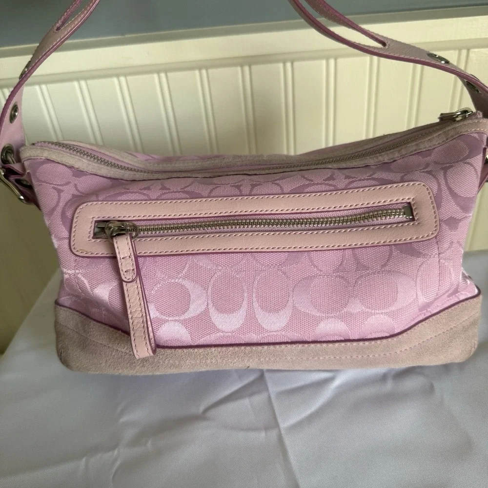 Vintage COACH Signature East West Hobo Shoulder Bag Purse Pink Canvas Y2K