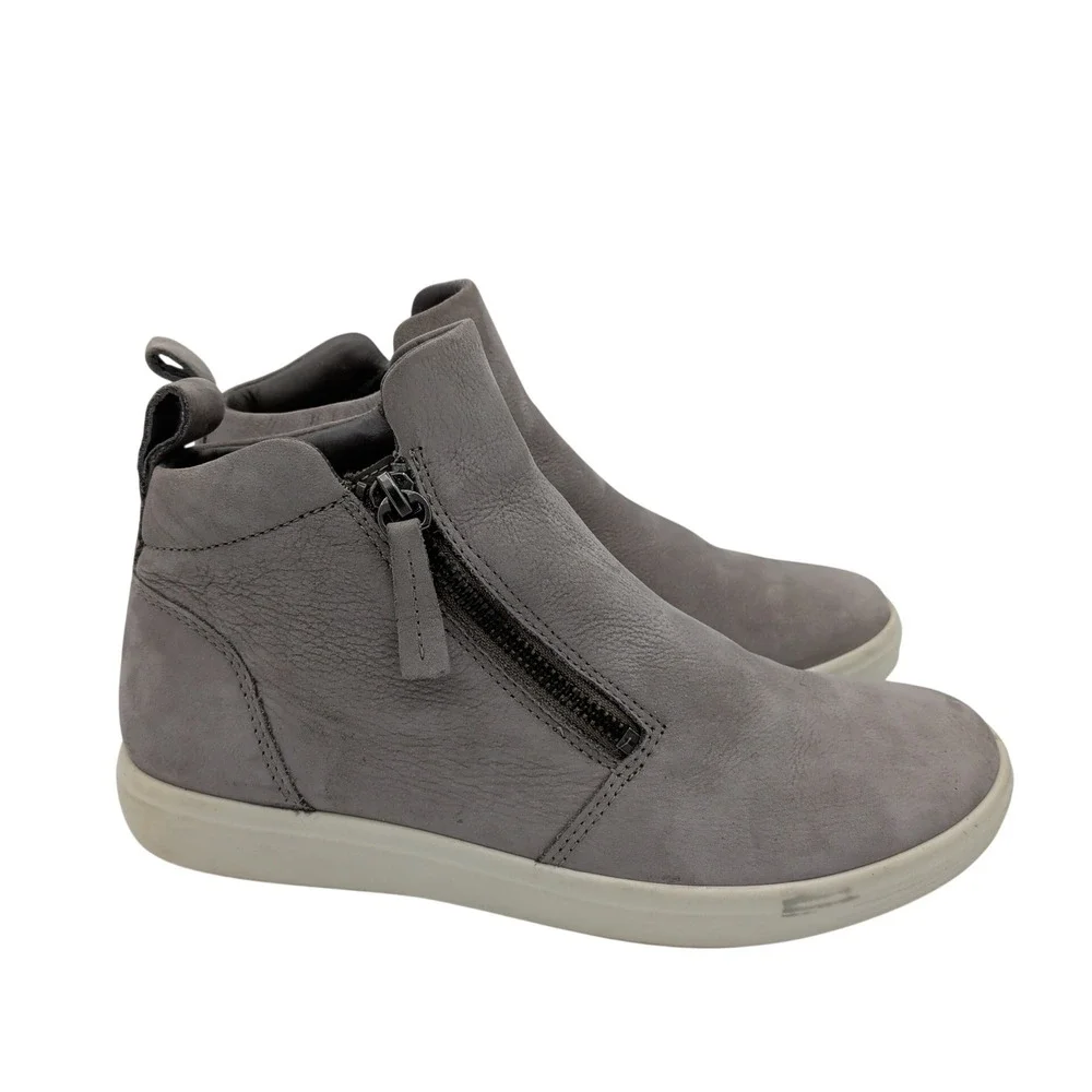 ECCO Soft 7 Tred Zip Grey‎ Leather High Top Sneakers Womens 6-6.5 Comfort Casual