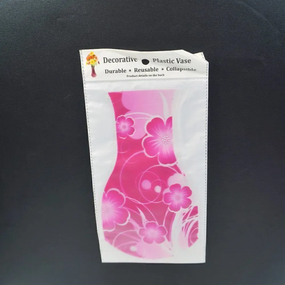 Decorative Reusable Plastic Vase Pink Folding Collapsible Novelty No Glass