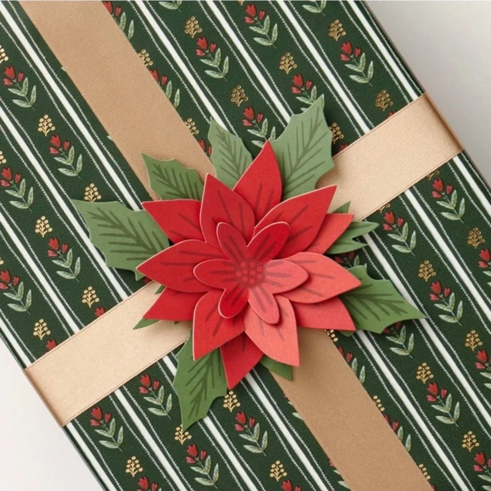Minted Paper Gift Topper Poinsettia Snowflake Holiday Christmas Decoration Set 6