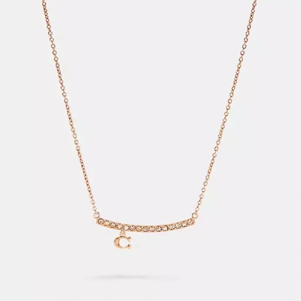 Coach Pave Bar Charm Frontal Necklace in Rose Gold