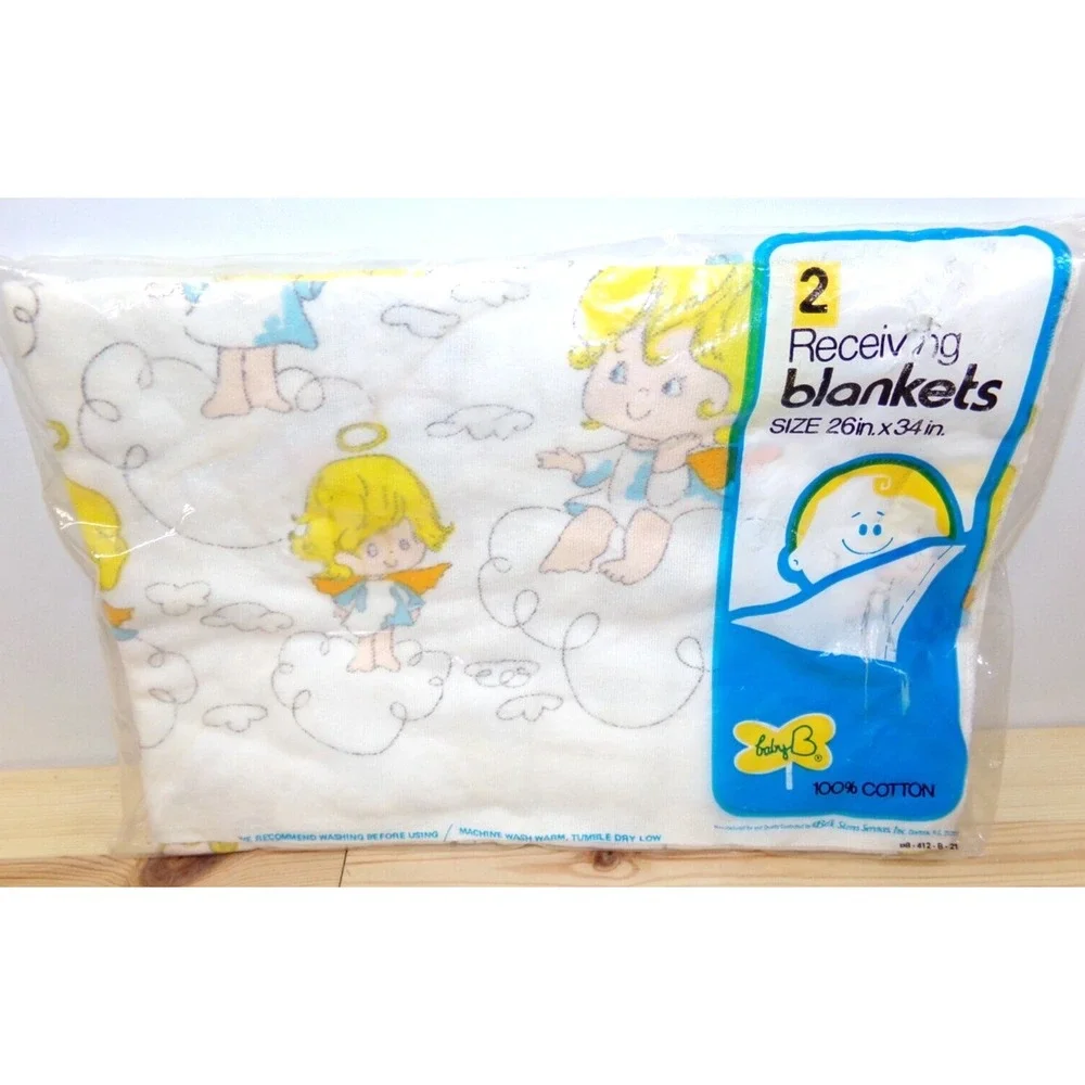 Vintage Baby B Receiving Blankets Angels Made for Belk Stores New Sealed‎ 26x34