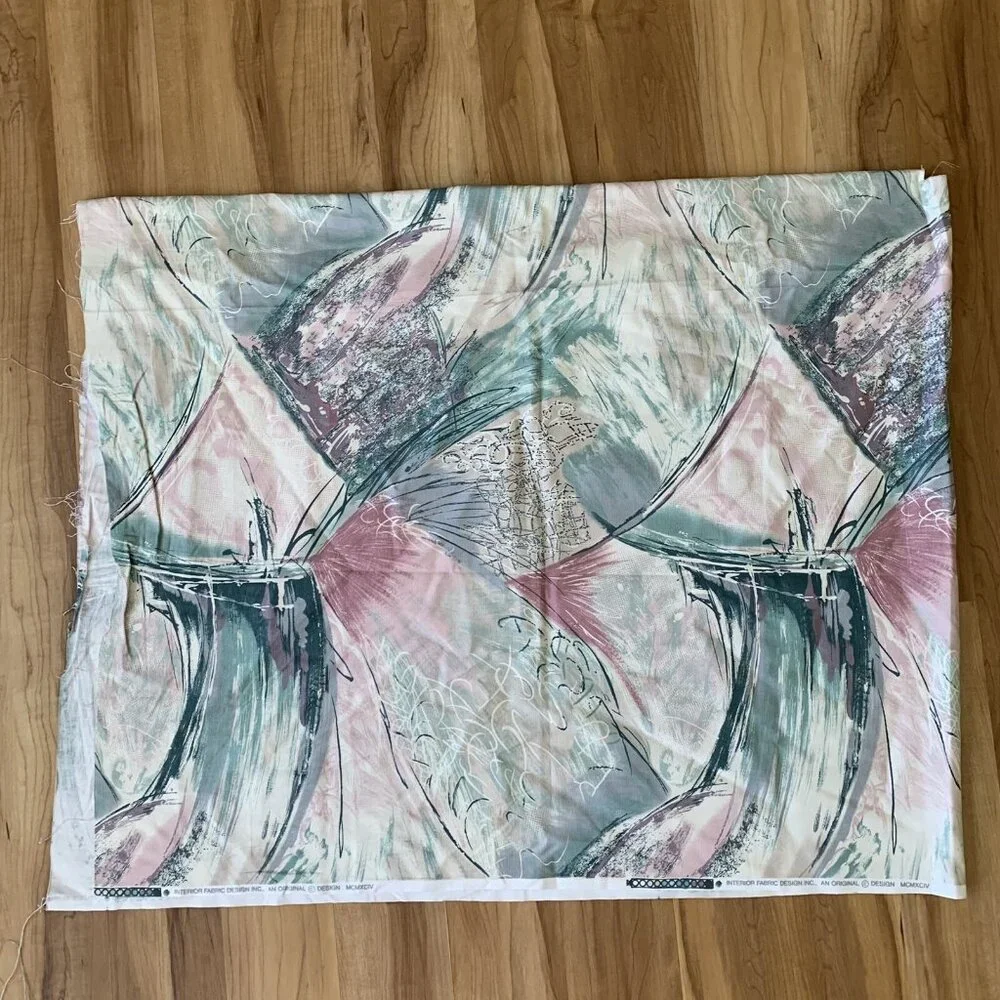 Interior Fabric Design Vintage Abstract Mauve Green Multicolor 1 Yard 52”W 36”L