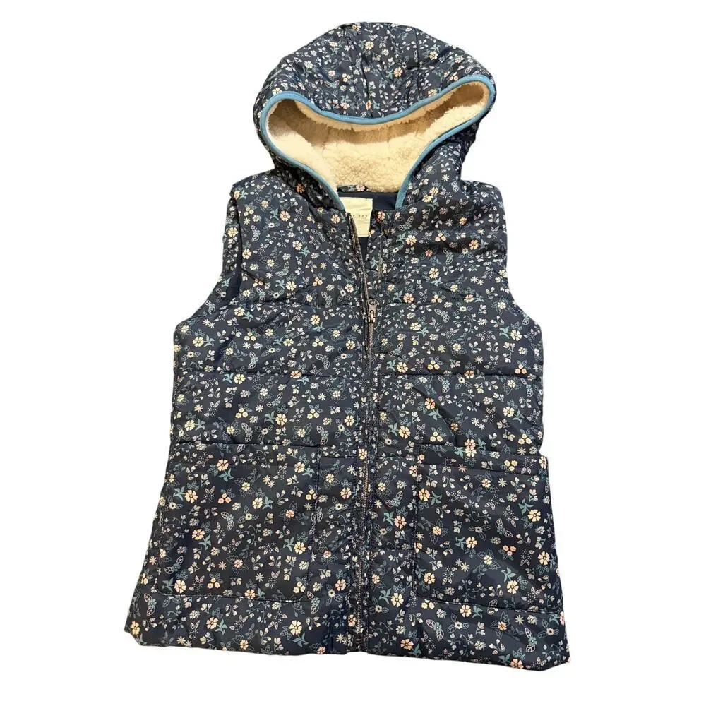 Copper Key Size 10/12 Navy Girl Puffer Floral‎ Sherpa Hooded Vest Full Zip