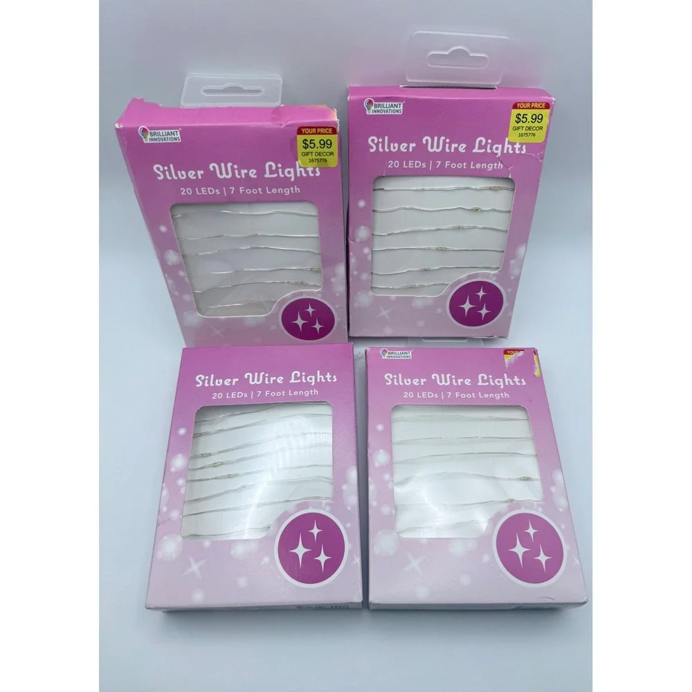 Brilliant Innovations Silver Wire Fairy Lights 20 LED 7ft Battery Operate 4 Pack