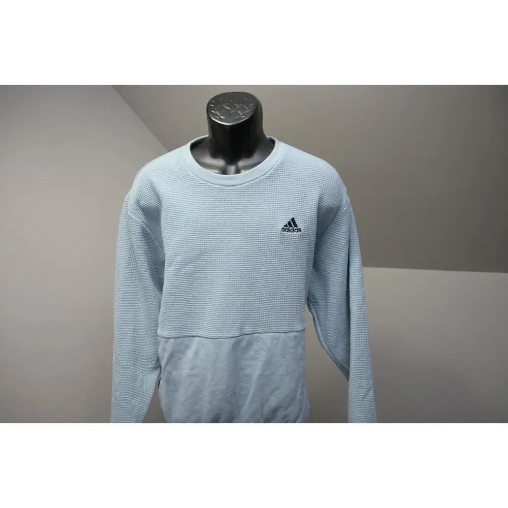 Adidas Crew Neck Sweat Shirt Sweater Blue‎ Thermal Weave Long Sleeve Mens Large