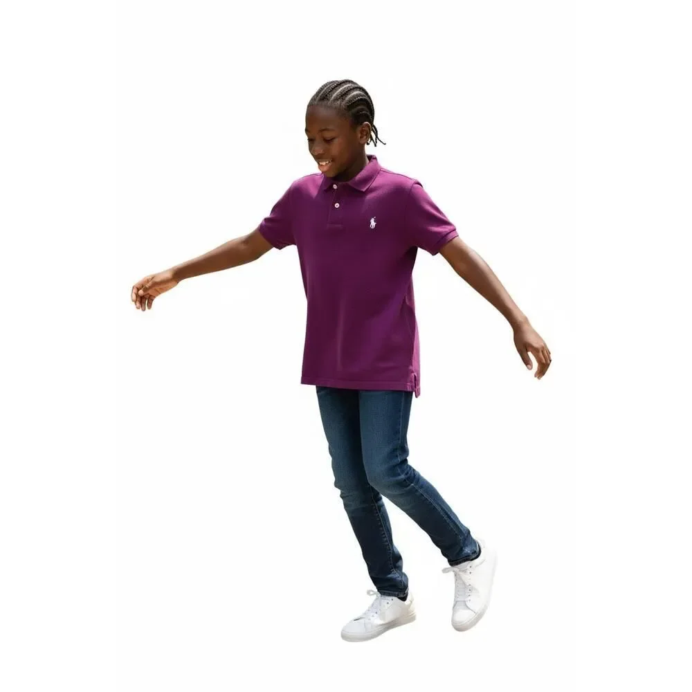 RALPH LAUREN Boys Classic Fit Purple 2 Button Polo Shirt - Size: Large