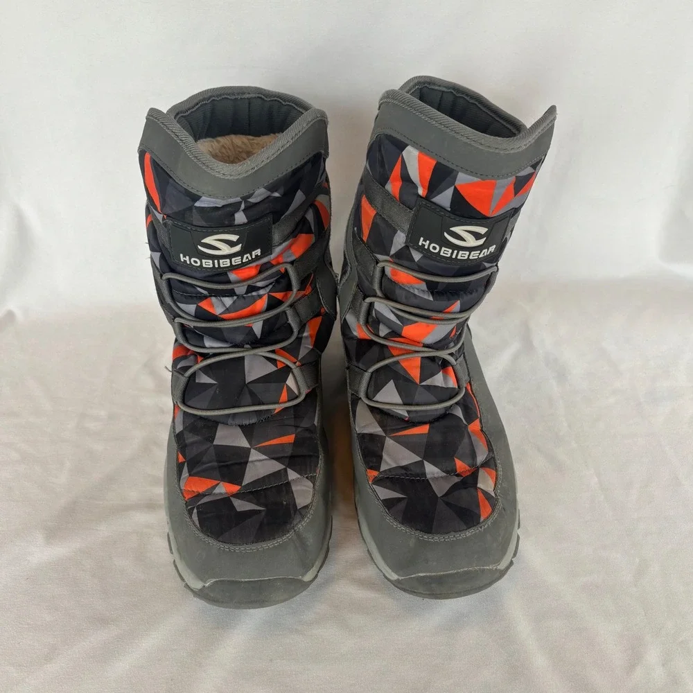 Hobibear Winter Snow Boots Grey Orange Geometric Faux Fur Lined AW3771 Kids 7 39