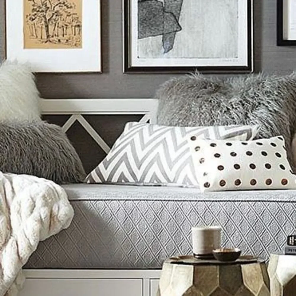 Pottery Barn Chevron Crewel Embroidered Lumbar Pillow Cover Grey