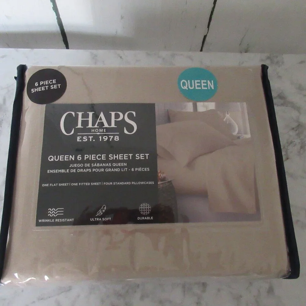 Chaps Sheets Queen Size Beige Tan Wrinkle Resistant Ultra Soft 6‎ Piece Set