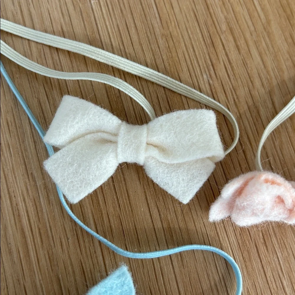 Set of Blue, White, and Pink Felt Bow Headbands for Baby Girls