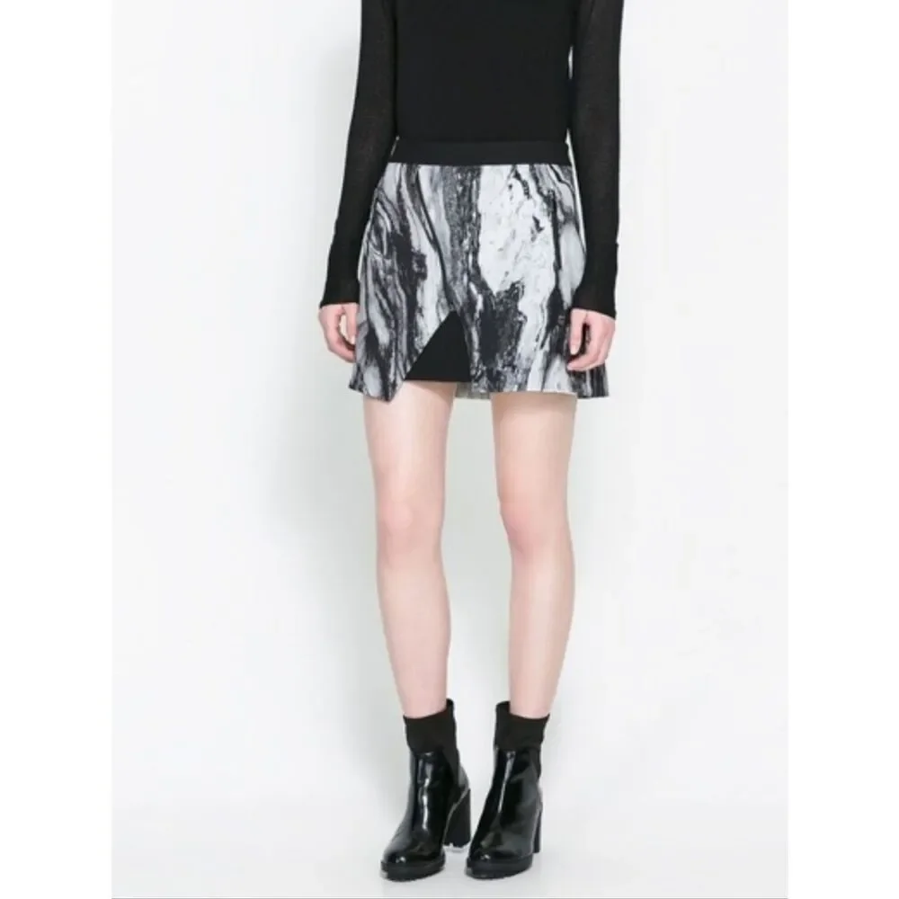 Zara Black And White Marble Mini Skirt