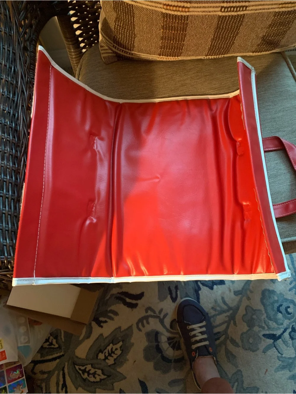 Vintage Faribo Plaid Red Stadium Blanket  and Vinyl Storage Carrier 56” x53”