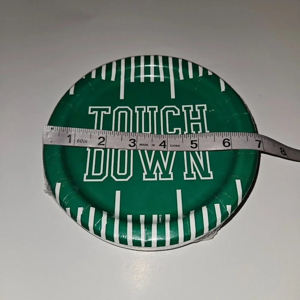 NEW 2 Pkgs Paper Plates Lot (30/pk) Football Touchdown Party Green White 6.75