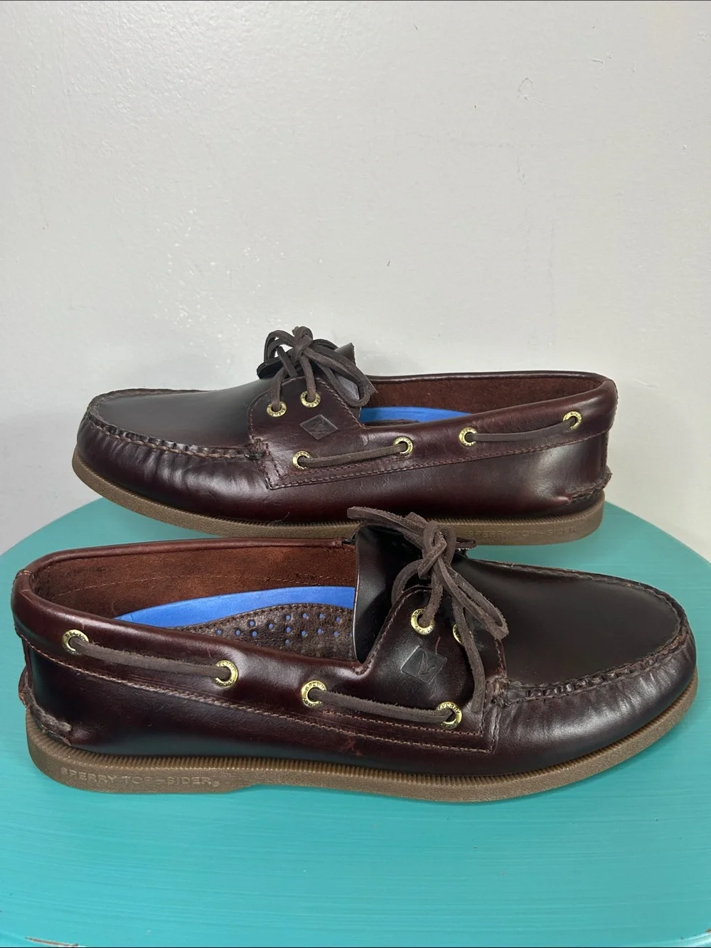 Sperry Top Siders Men’s Dark Brown Amaretto Leather Moc Toe Boat Shoes
