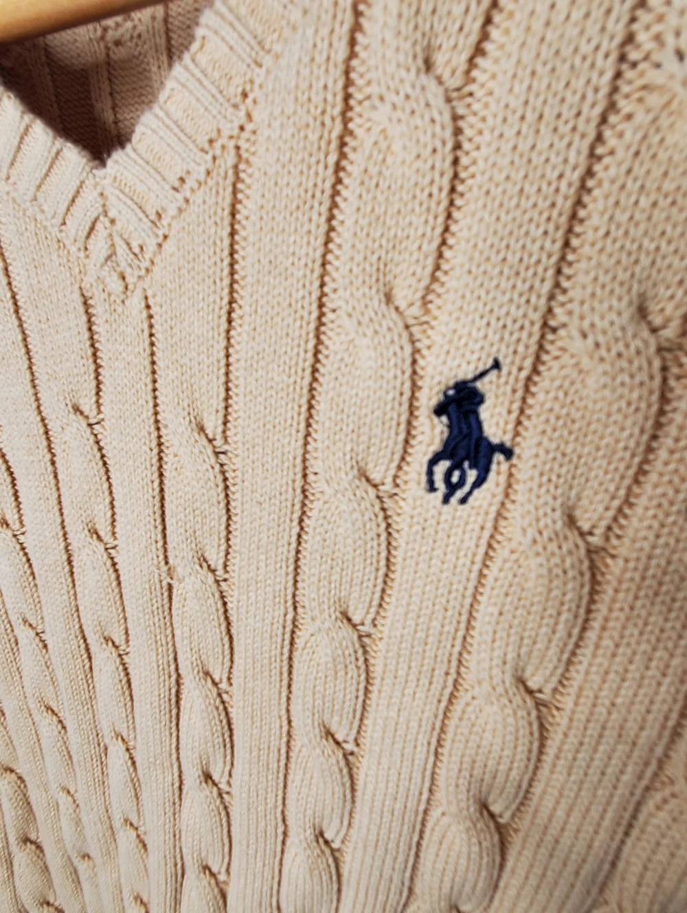 Ralph Lauren Polo Mens XL Tan Cable Knit Cotton V-Neck Sweater Vest Grandpacore