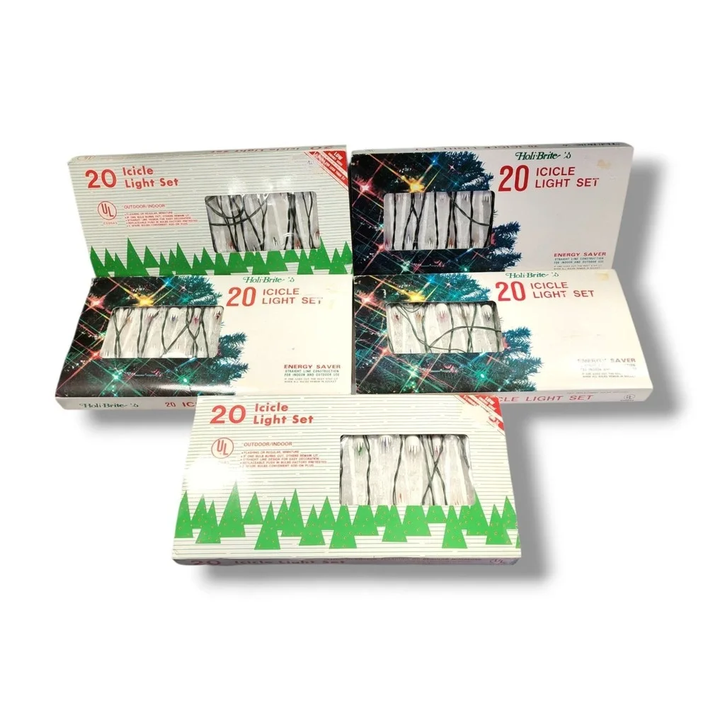 Vintage 80's Indoor/Outdoor 20 Icicle Light Set Multicolor 120V‎ Lot Of 5 New