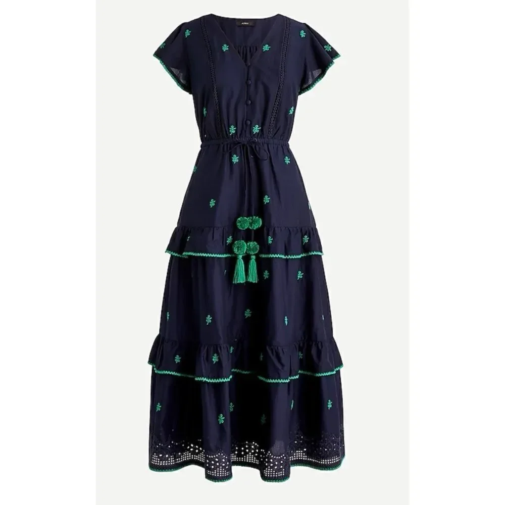 J.Crew Embroidered Midi Dress In Cotton Voile Size 10 / Néw No Tags