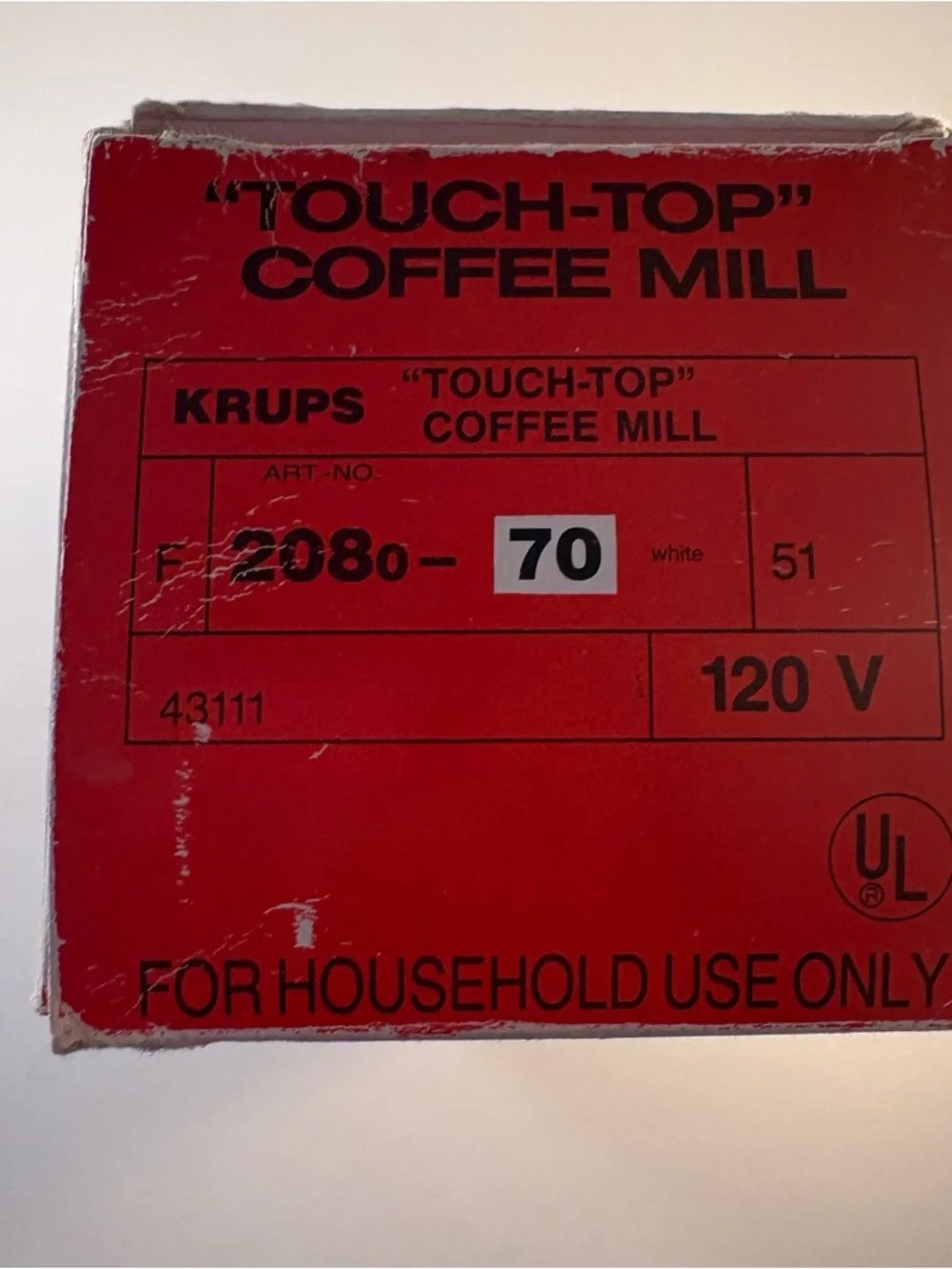 Krups Type 208 Touch Top‎ Coffee Mill Bean Nut Electric Grinder White WORKING