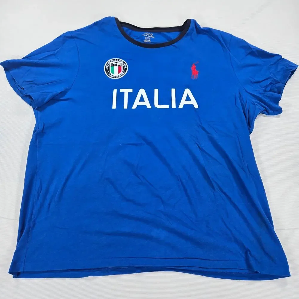 Polo Ralph Lauren Italia #16 Pony Short‎ Sleeve Blue T-Shirt Men's Size XXL