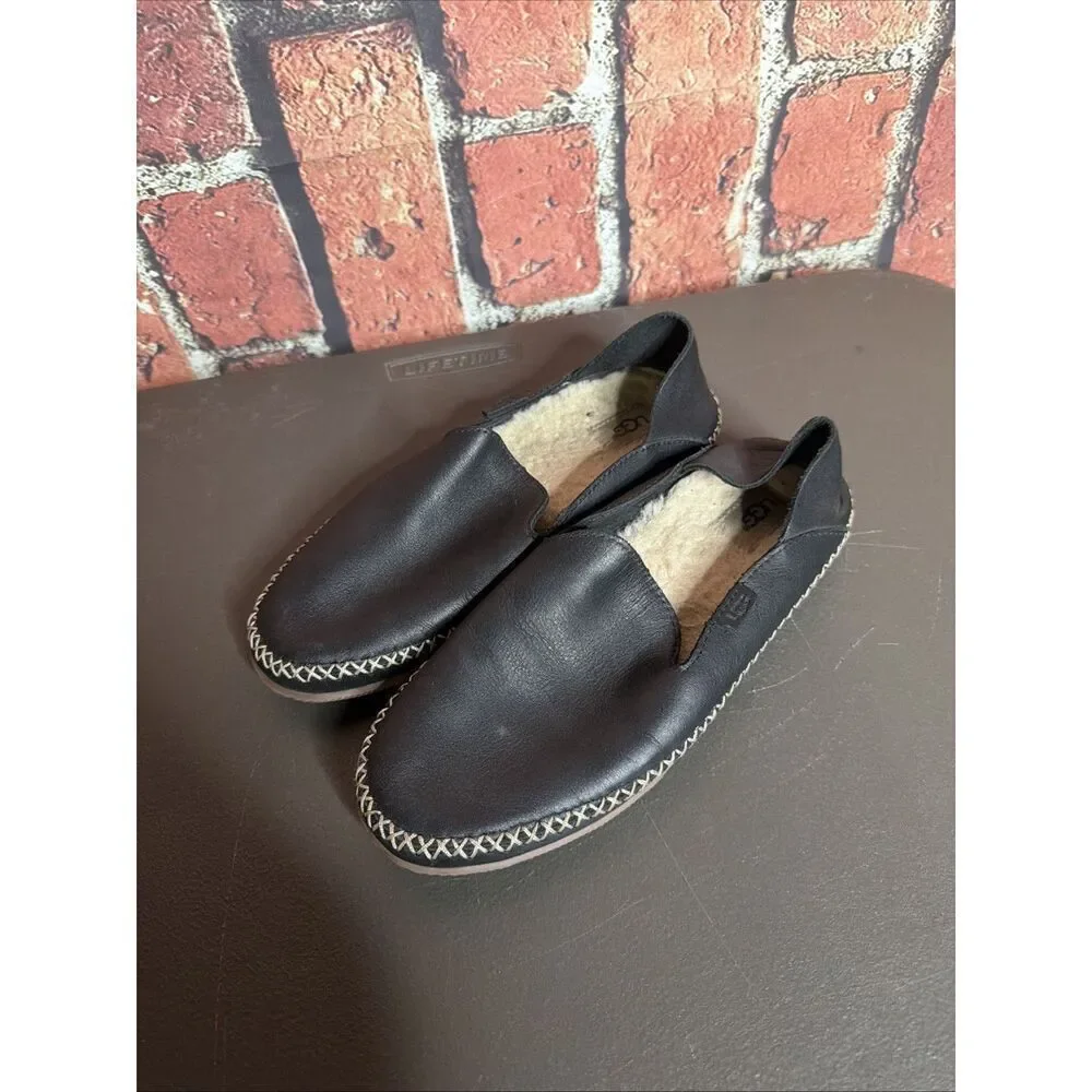 UGG Elodie Women’s Black Leather Slip On Loafers #1020235 - Size 6