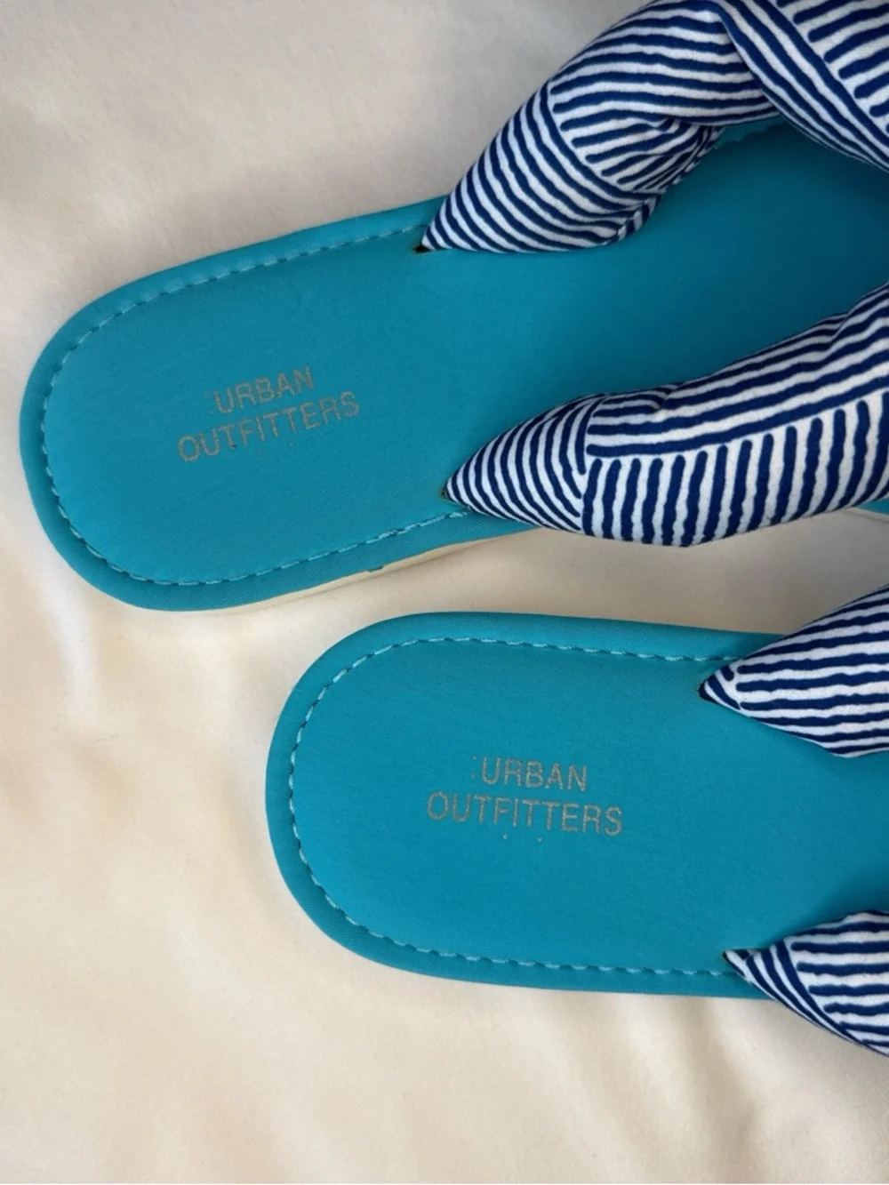 Urban Outfitters Turquoise Slide Sandals with Navy Striped Bow‎