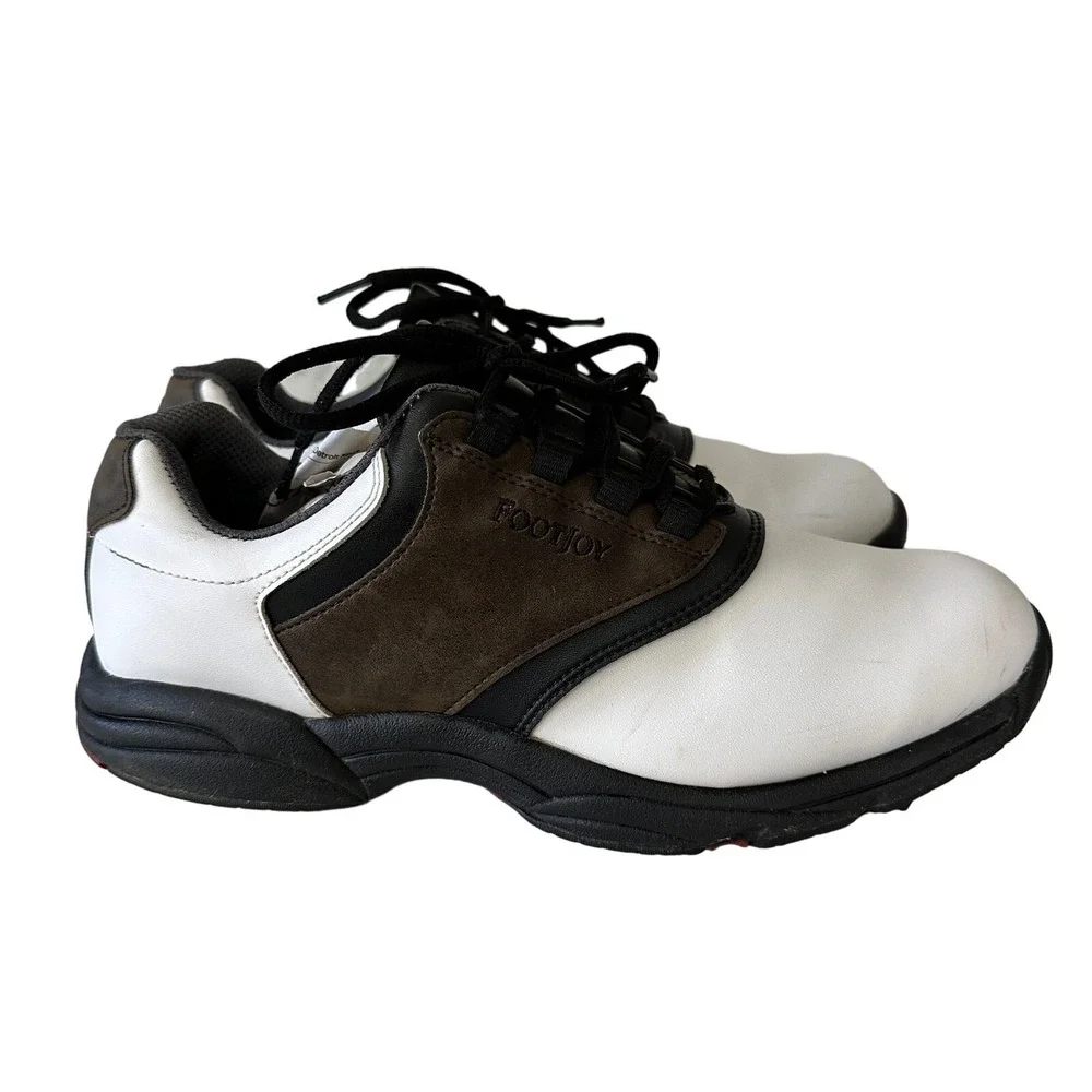 FootJoy GreenJoys Golf Shoes Mens 10‎ White Brown Good Spiked Saddle 45516