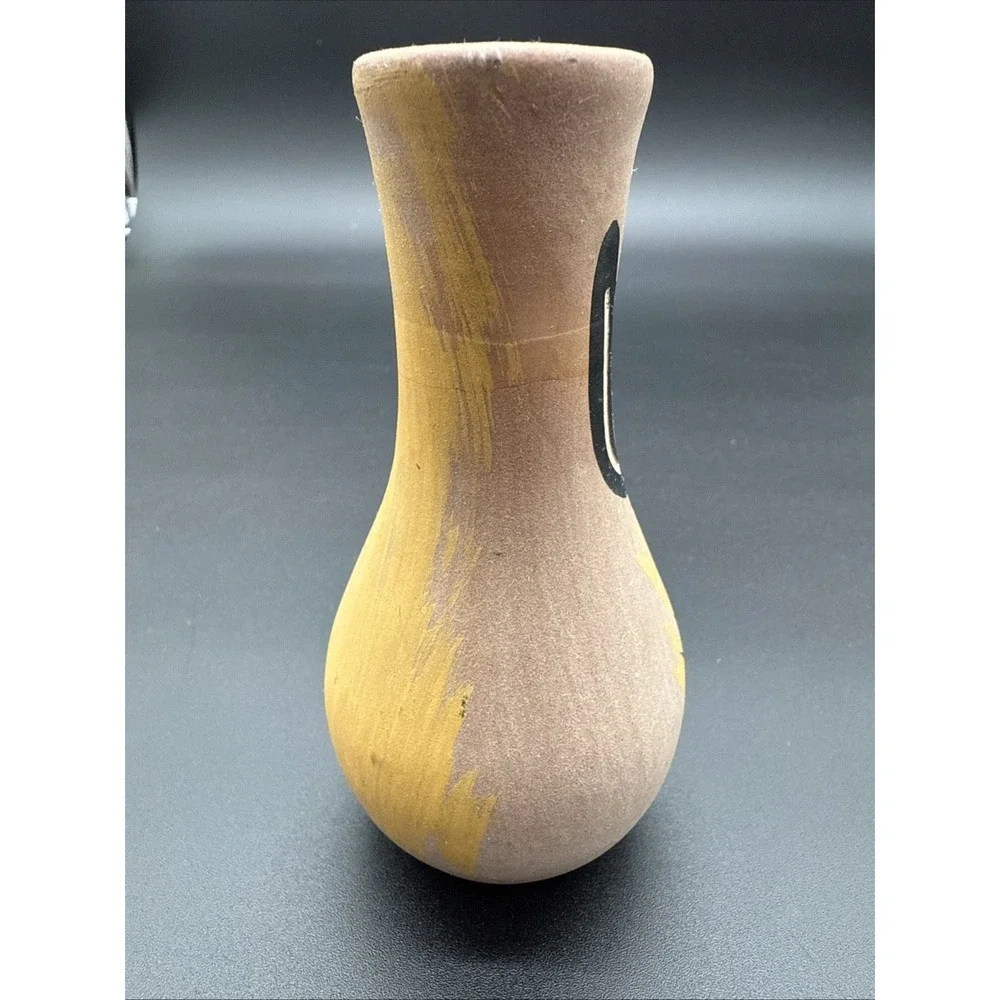 Mini‎ Mexican Style Cactus Carved Pottery Vase Hand Painted 4.5 In Signed AZ.