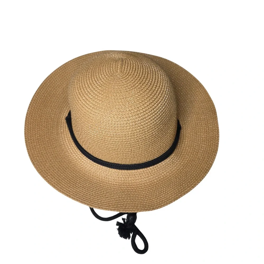 FURTALK Womens Straw Sun Hat Tan Wide‎ Brim Adjustable Chin Strap Size M