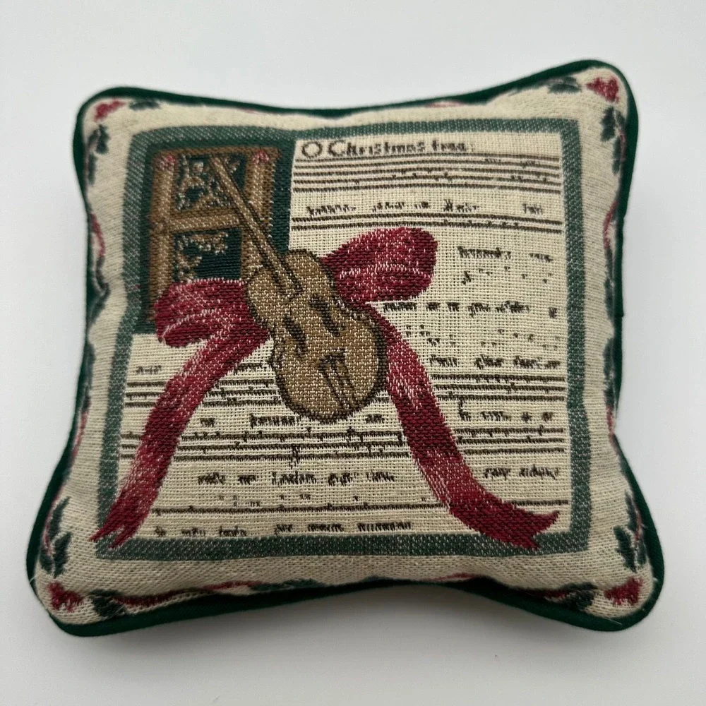 Vintage Tapestry‎ Throw Pillow O Christmas Tree Music Violin Holiday 8