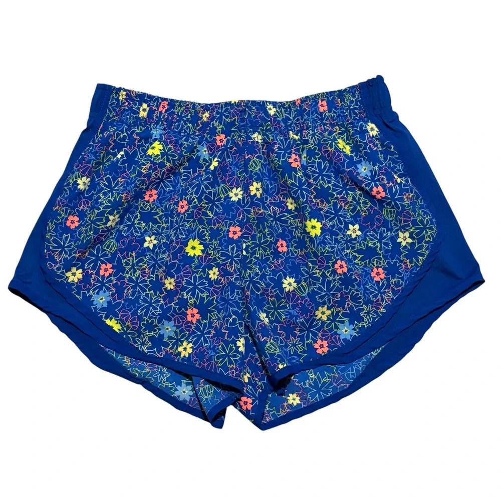 Bucky's Floral Running Shorts Blue Neon Flower Print Women's Athletic Shorts