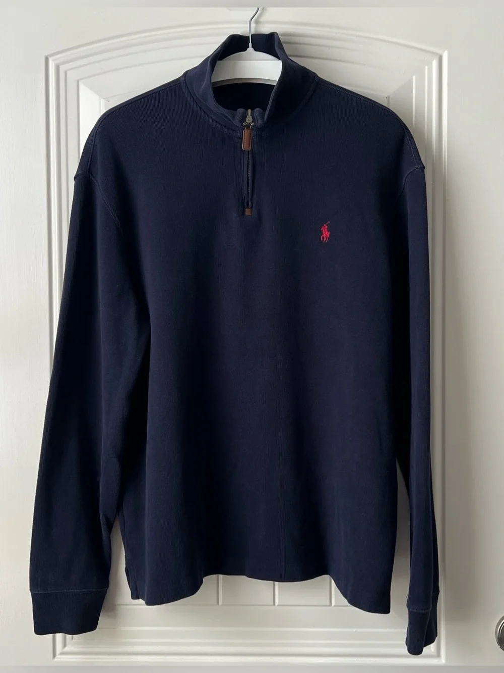 Polo Ralph Lauren Quarter Zip Pullover Sweater Navy Red Pony Size L