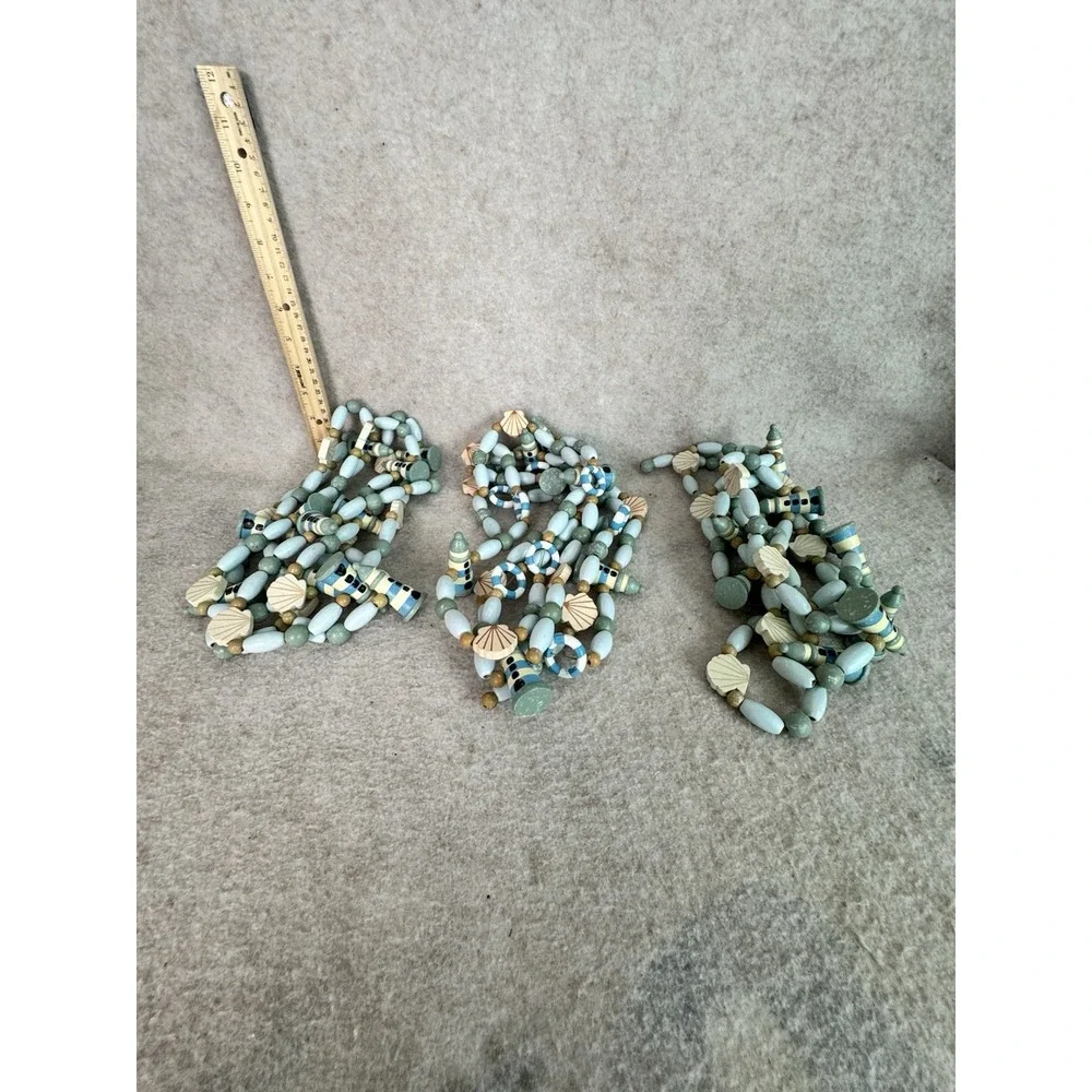 3 Nautical Ocean Christmas Wooden Bead Lighthouse,Seashell Garland 88