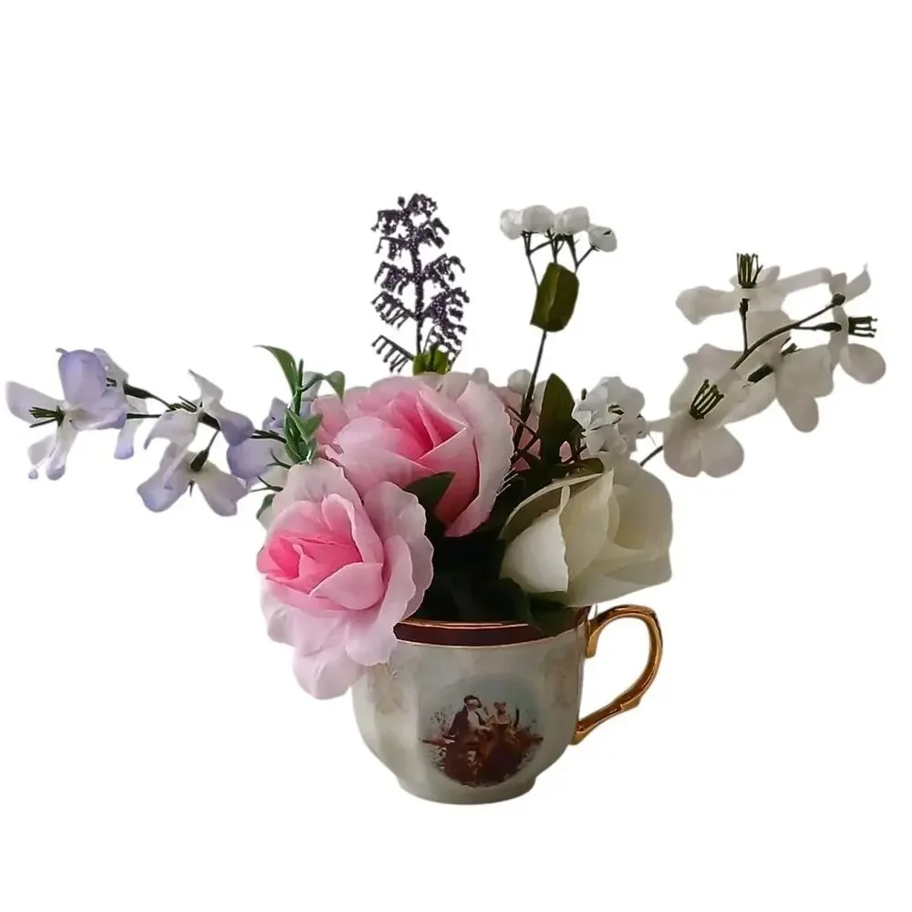 Mary Pop-Ins Tea Cup Floral Arrangement pink white