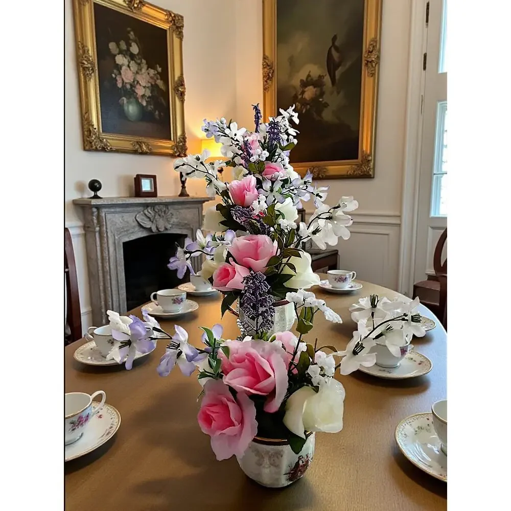 Mary Pop-Ins Tea Cup Floral Arrangement pink white